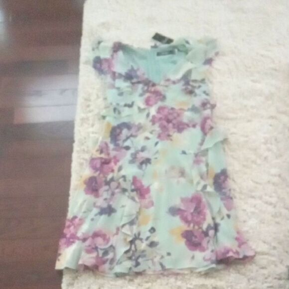 Lauren Ralph Lauren Green/purple Floral Ruffle Georgette Dress Size 6P NWT - Picture 4 of 5